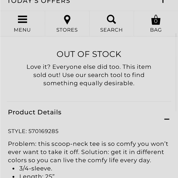 Chicos Off the Rack scoop neck tee, 3/4 sleeves. Very comfortable, Sz 3 $10 NWT - Picture 6 of 10